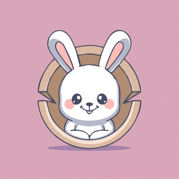 可爱小兔子树洞矢量Q版卡通插画