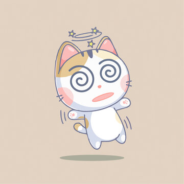 可爱小猫头晕眼花卡通插画