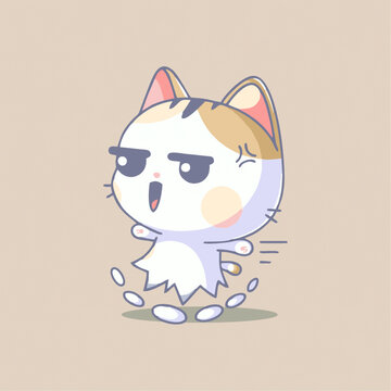 可爱小猫奔跑矢量Q版卡通插画