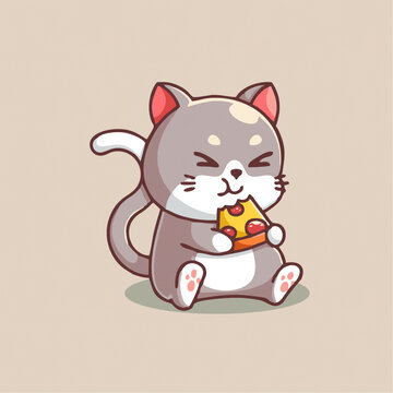 可爱小猫披萨矢量Q版卡通插画