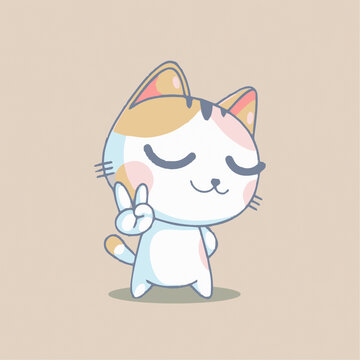 可爱小猫胜利手势插画