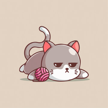 可爱小猫毛线球插画