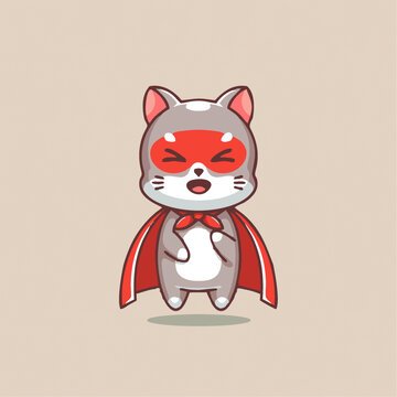 可爱小猫超人矢量Q版卡通插画