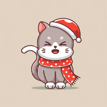 可爱小猫圣诞节服装矢量插画