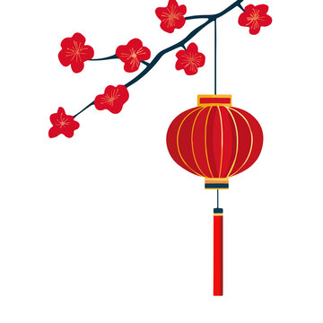 梅花灯笼新年元素扁平春节插画