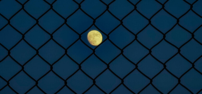 傍晚蓝色天空中的月亮