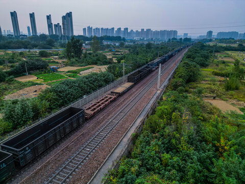 航拍货运铁路集装箱火车