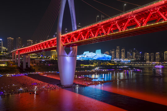 重庆千厮门长江大桥夜景航拍