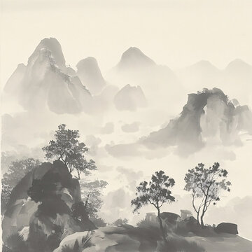 雾霾山水画