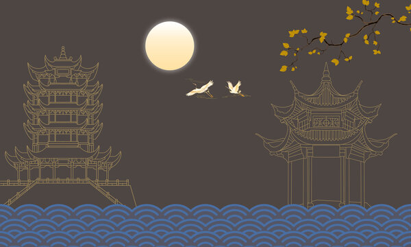 抽象线条山水画