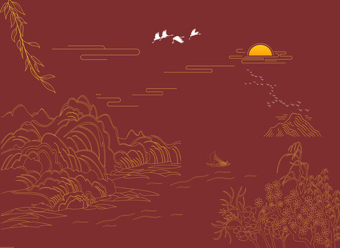抽象线条山水画