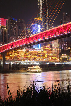 重庆洪崖洞夜景千厮门嘉陵江大桥