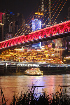 重庆洪崖洞夜景千厮门嘉陵江大桥