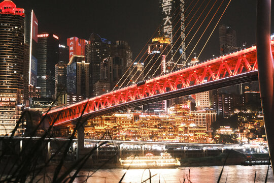 重庆洪崖洞夜景千厮门嘉陵江大桥
