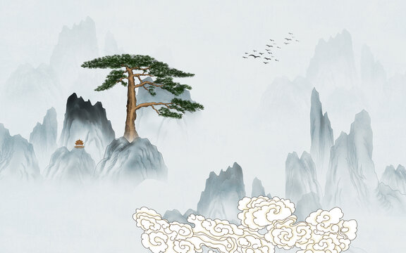 迎客松国画山水