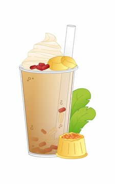 矢量布丁奶茶插画
