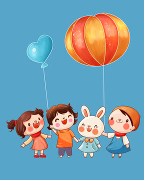 四个儿童插画