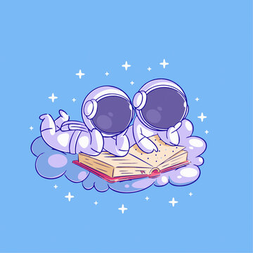 可爱宇航员情侣Q版儿童插画