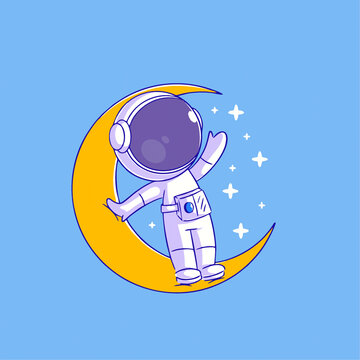 可爱宇航员月亮Q版儿童插画
