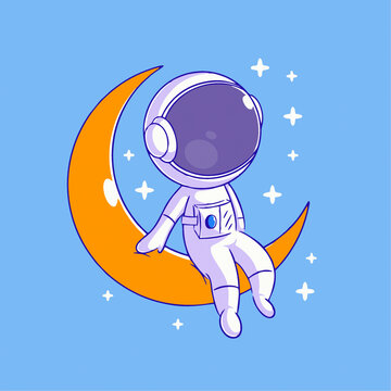 可爱宇航员月亮Q版儿童插画