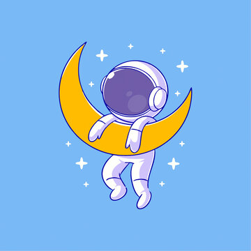 可爱宇航员月亮Q版儿童插画