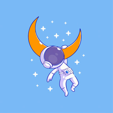 可爱宇航员月亮Q版儿童插画