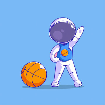 可爱宇航员篮球Q版儿童插画