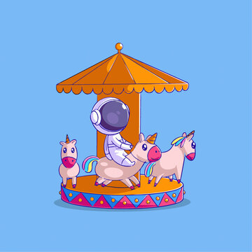 可爱宇航员旋转木马Q版儿童插画a