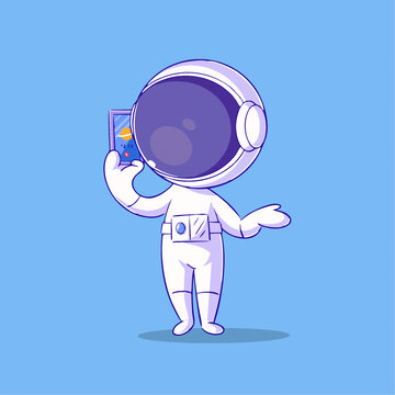 可爱宇航员打电话Q版儿童插画