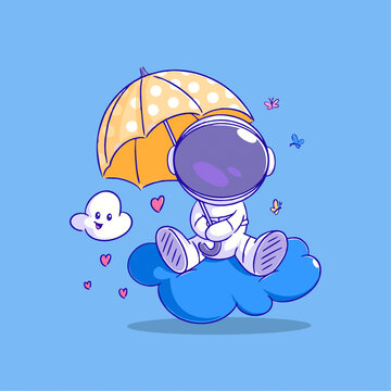 可爱宇航员乌云雨伞iQ版儿童插画