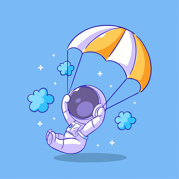 可爱宇航员降落伞Q版儿童插画