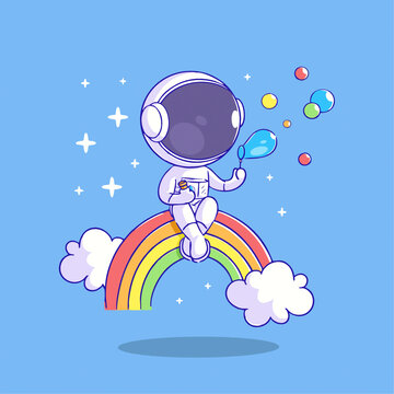 可爱宇航员彩虹滑梯iQ版儿童插画
