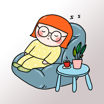 沙发上休息的女孩卡通插画