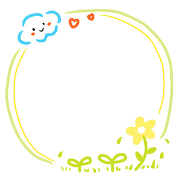 手绘插画云朵小花装饰边框