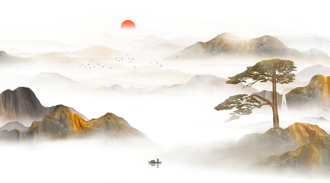 迎客松山水画