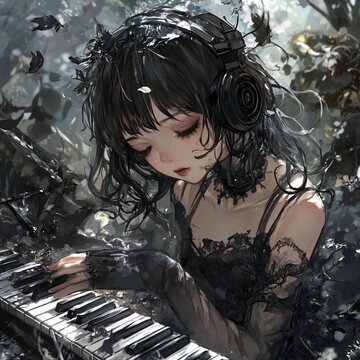 弹钢琴美女少女
