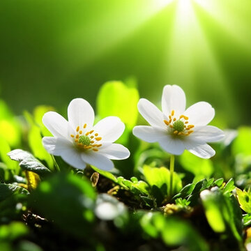 唯美白花背景河岸小花