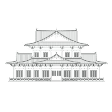 大佛阁立面线稿图