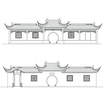 游廊立面线稿图