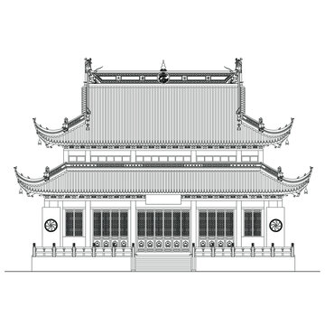 重檐大殿立面线稿图