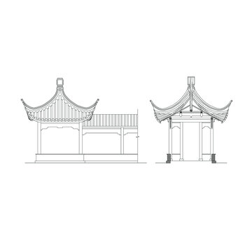 方亭立面线稿图