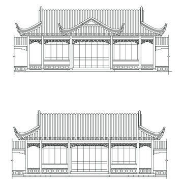 园林歇山立面线稿图