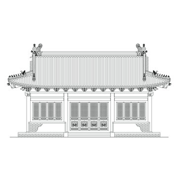 歇山大殿立面线稿图