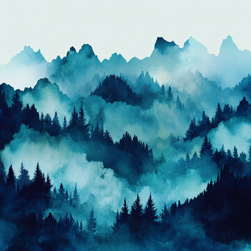 泼墨水彩森林