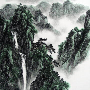 飞瀑山水画