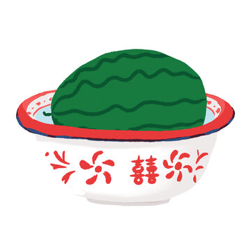 搪瓷脸盆里的西瓜插画动图