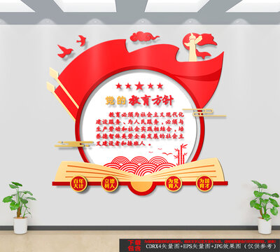 竖版党的教育方针文化墙