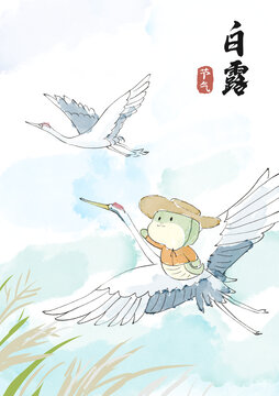 卡通蛇骑仙鹤飞翔