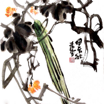 写意丝瓜装饰画
