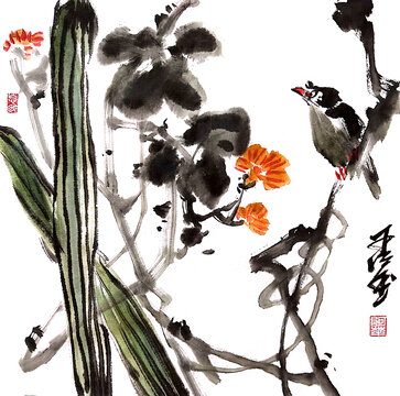 写意丝瓜装饰画